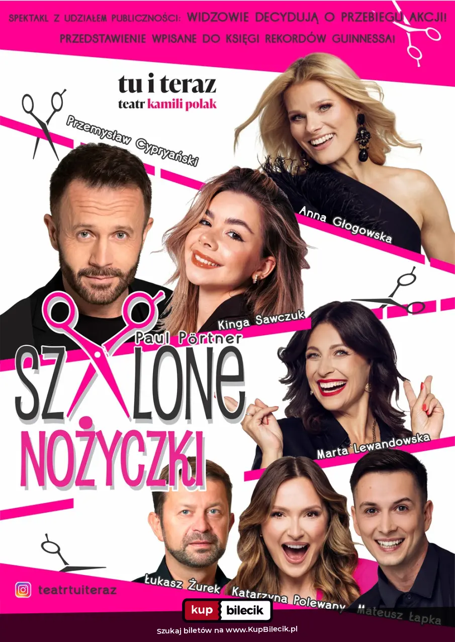 Plakat: Szalone nożyczki - Teatr Tu i Teraz Brawurowa komedia kryminalna z aktywnym udziałem publiczności