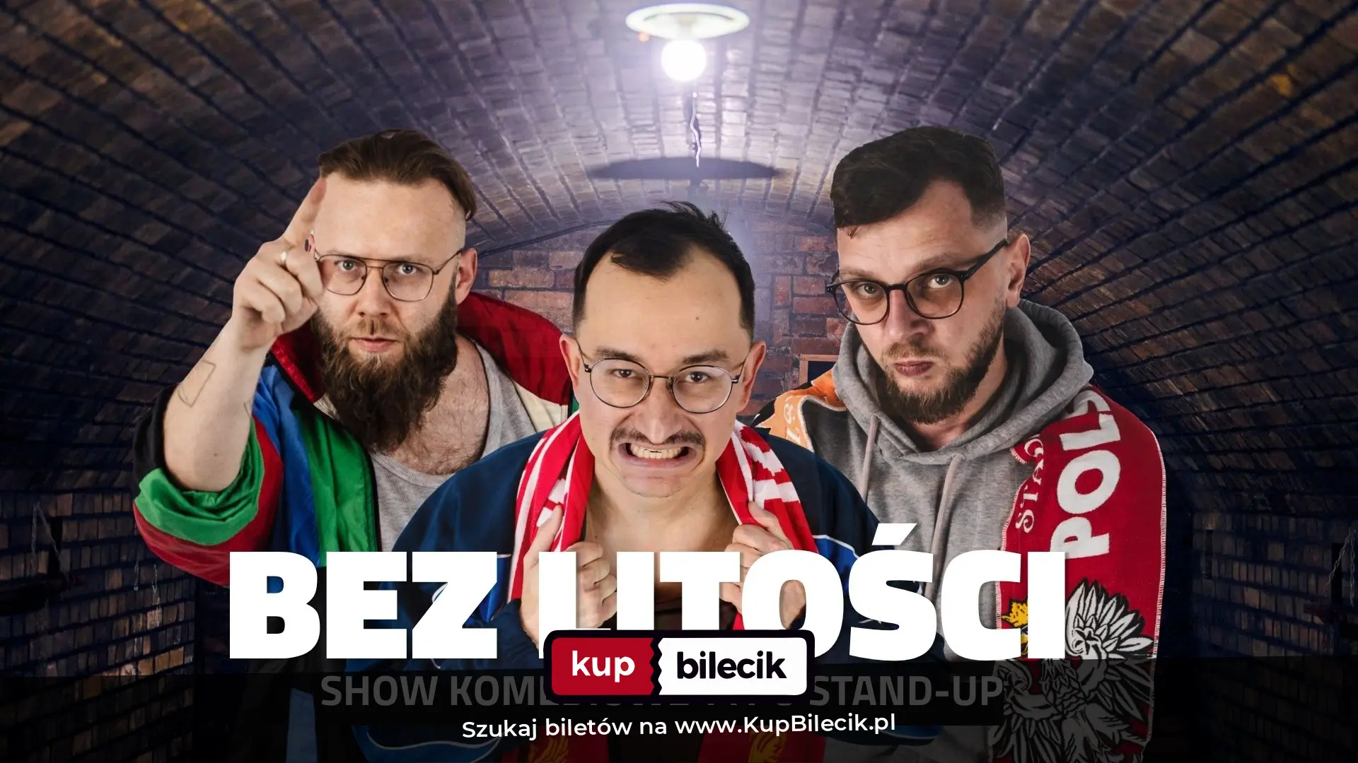 Plakat: "BEZ LITOŚCI!" - improwizowane show typu stand-up