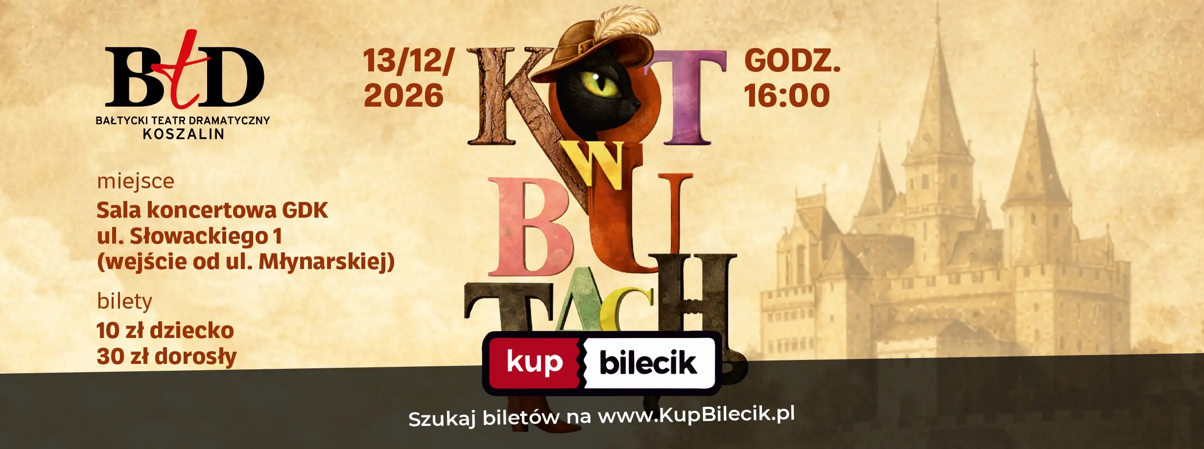 Plakat: Kot w butach BTD