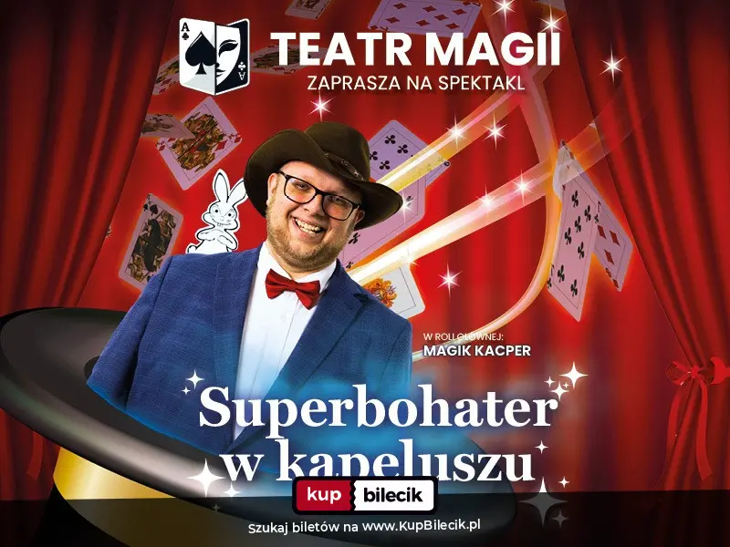 Plakat: Magik Kacper zaprasza dzieci na magiczne show pełne śmiechu i iluzji